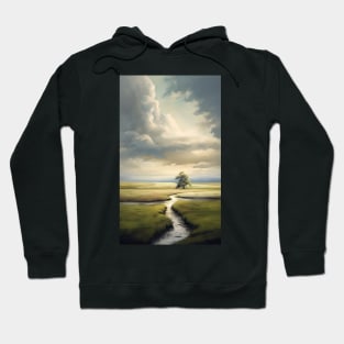 Tree by the creek of in green meadows and clouds about to rain ! Hoodie